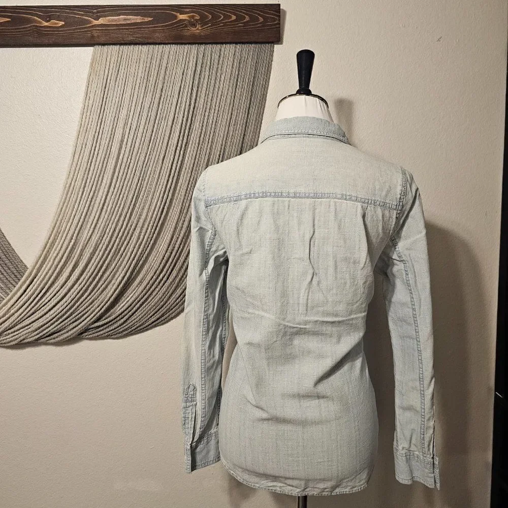 J. Crew Half Button Chambray Top Sz S